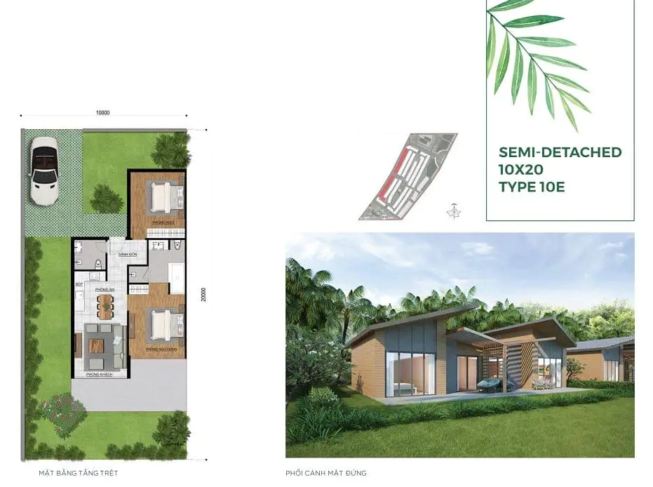 Mặt bằng biệt thự song lập 10 x 20 m NovaWorld Hồ Tràm