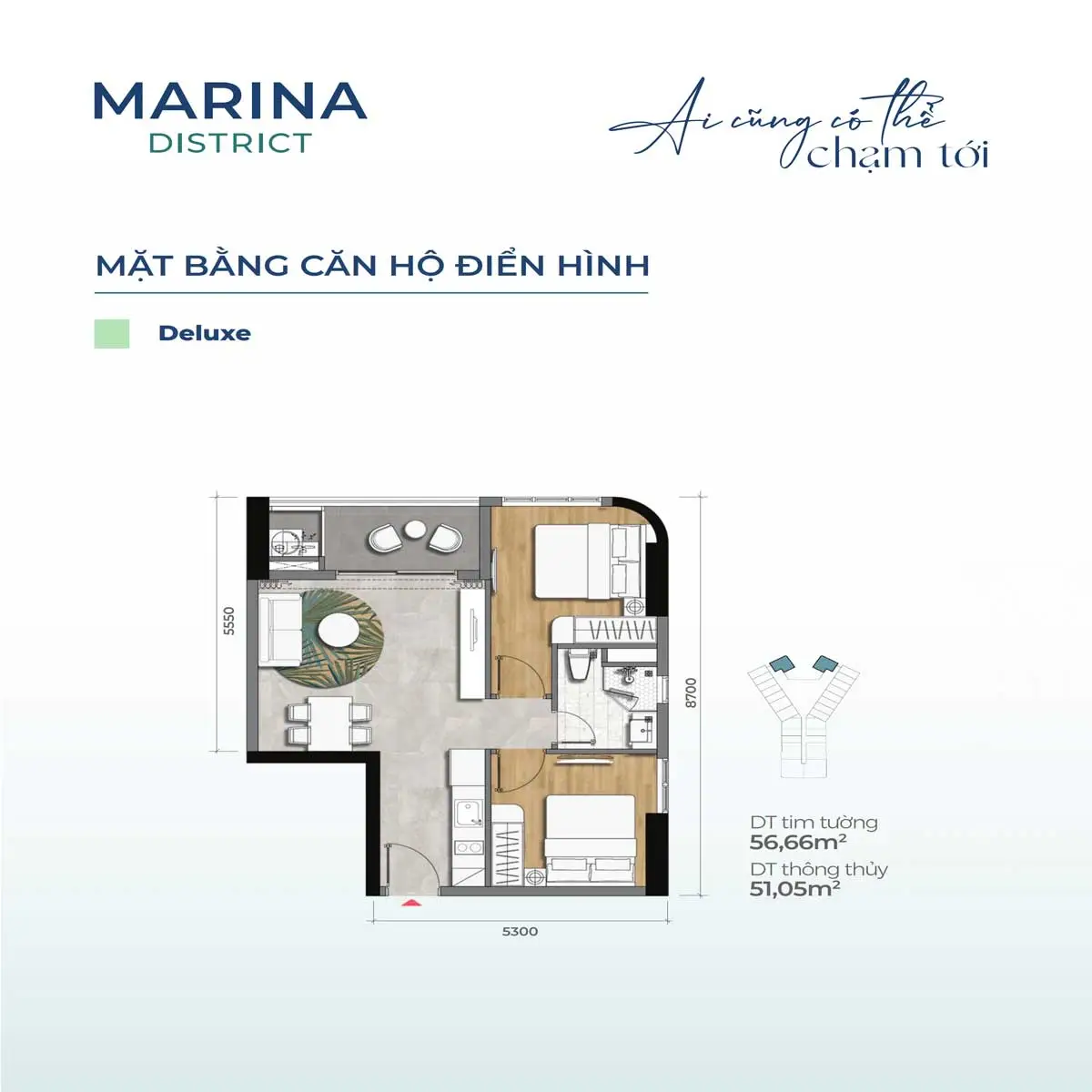 Marina District Quy Nhơn Mat bang Can ho 56.66m2 Marina District - Marina District Quy Nhơn