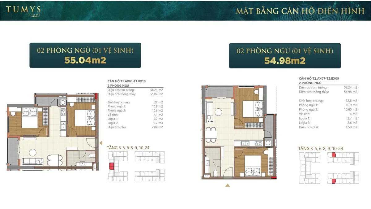 Căn hộ 2PN 1 Toilet Maison Grand Phú Mỹ