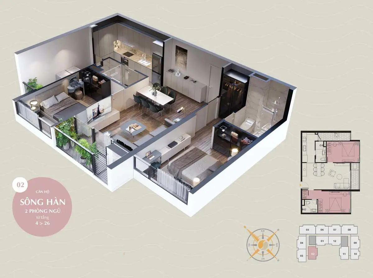 The Sang Residence 11 Thiết kế Căn hộ Sông Hàn 2 PN The Sang Residence Đà Nẵng