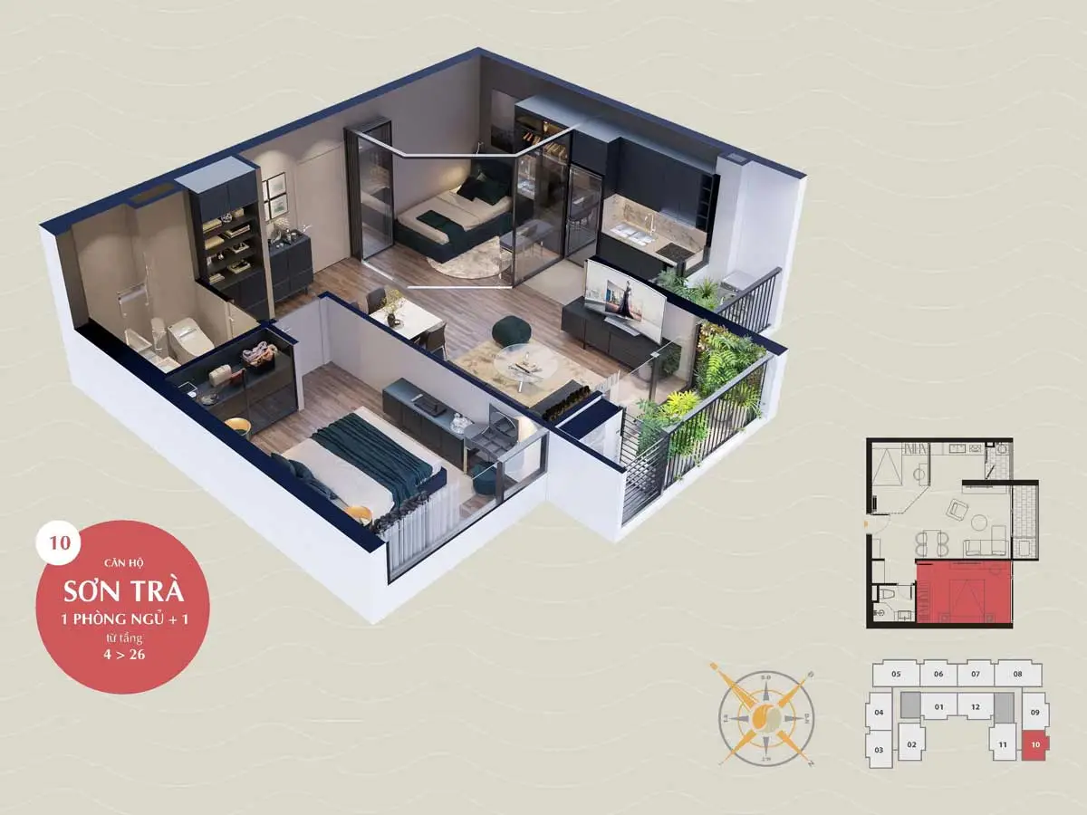 The Sang Residence 12 Thiết kế Căn hộ Sơn Trà 1PN The Sang Residence Đà Nẵng
