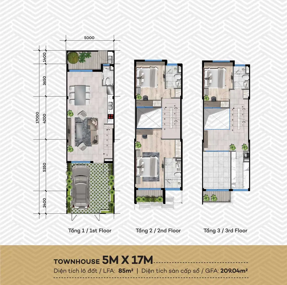 Mặt bằng thiết kế nhà phố mẫu 5x17 m tại The Standard Bình Dương