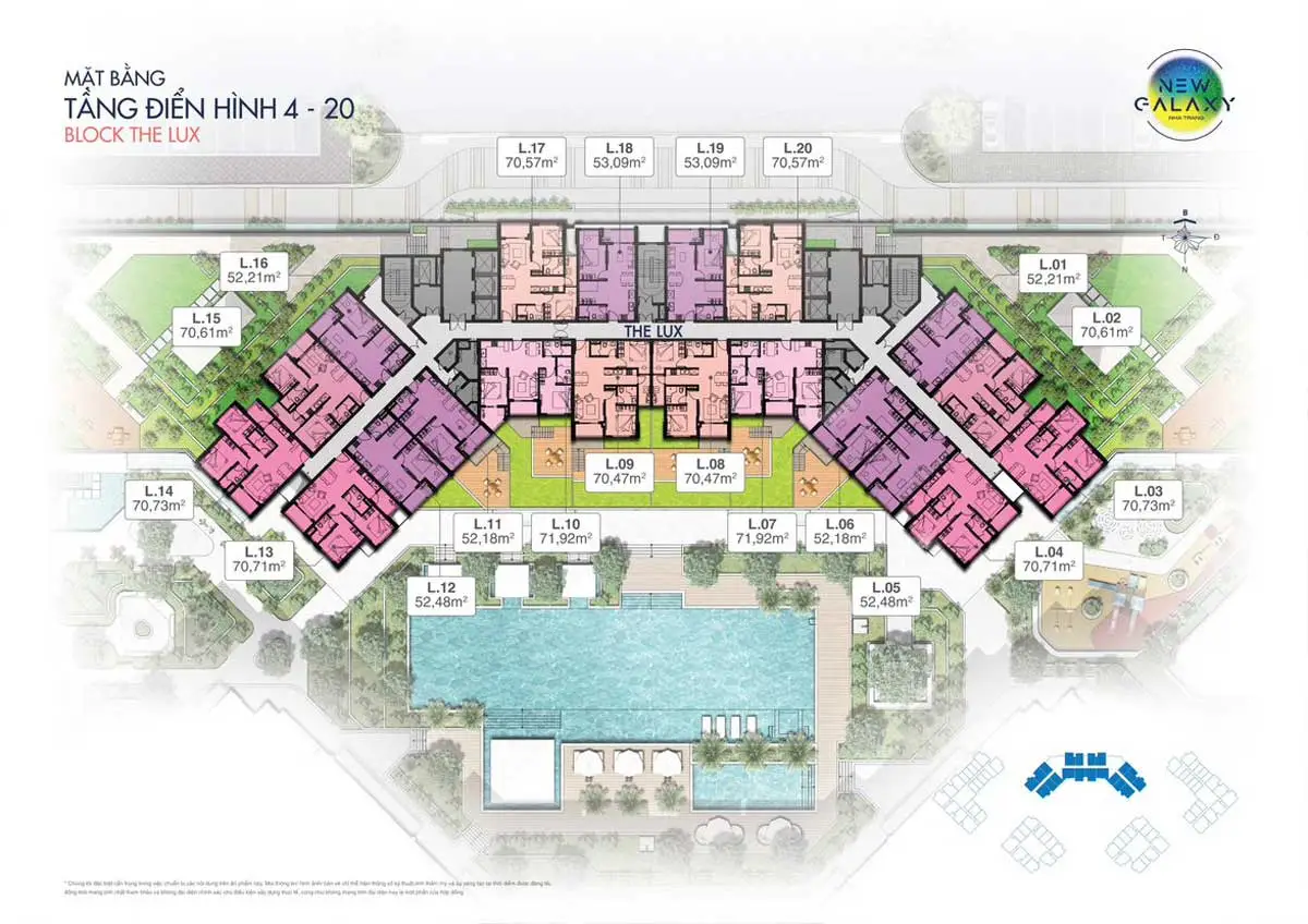 New Galaxy Nha Trang 16 Mặt bằng Tầng 4 - 20 Block The Lux Dự án New Galaxy Nha Trang