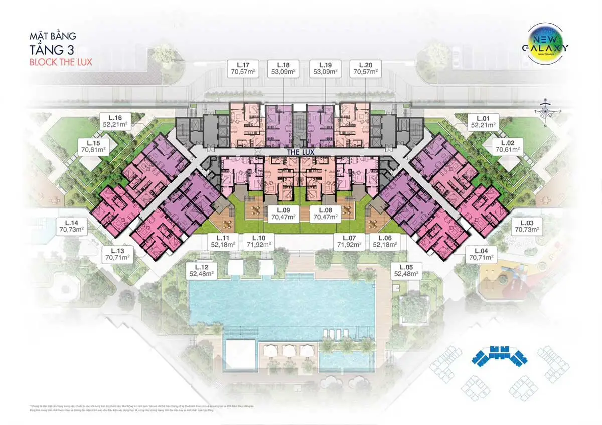 New Galaxy Nha Trang 15 Mặt bằng Tầng 3 Block The Lux Dự án New Galaxy Nha Trang