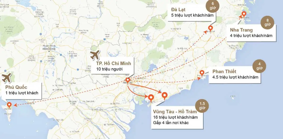 Vị trí chiến lược Coastar Estates Hồ Tràm cách TP.HCM 90 phút