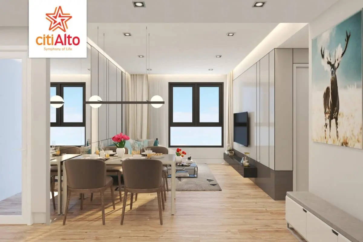 CitiAlto 6 Minh họa phòng khách và bàn ăn căn hộ CitiAlto.