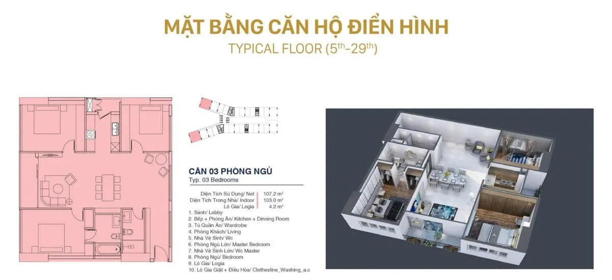 QUY NHƠN MELODY 20 Thiết kế Căn hộ 3 Phòng ngủ Quy Nhơn Melody