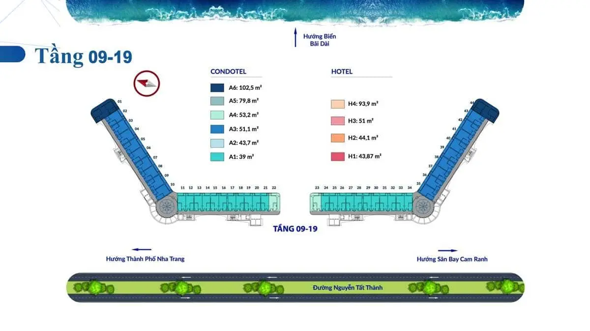 Sơ đồ mặt bằng tầng khối căn hộ condotel The Pearl Cam Ranh