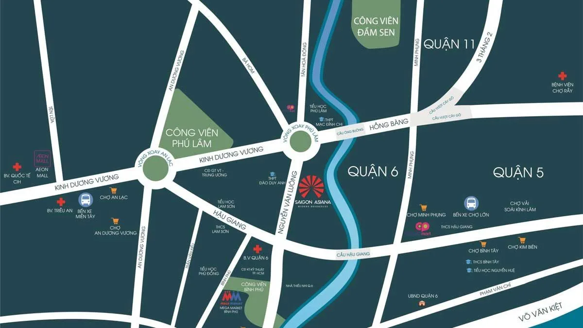 Bản đồ kết nối khu vực Saigon Asiana theo địa danh trước sắp xếp hành chính
