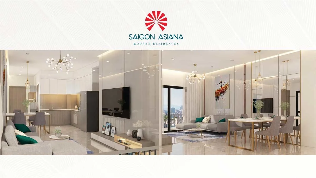 Phối cảnh thiết kế phòng khách và bếp Saigon Asiana