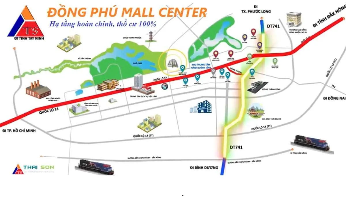 Sơ đồ vị trí Đồng Phú Mall Center trên tuyến ĐT741