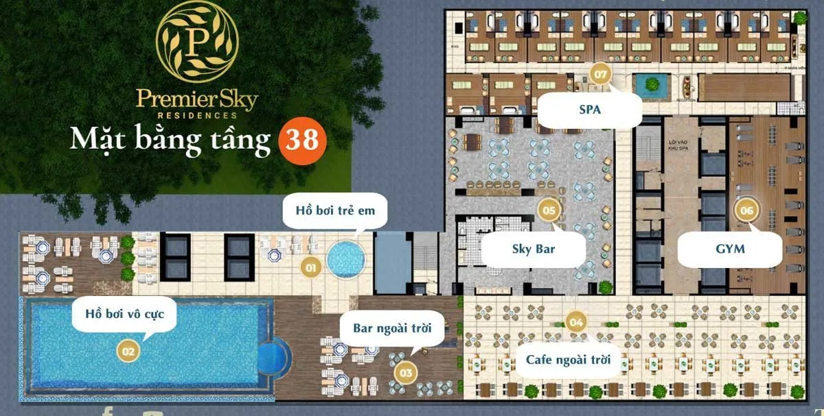 The 6Nature 8 Mặt bằng tầng 38 Căn hộ Premier Sky Residences Đà Nẵng