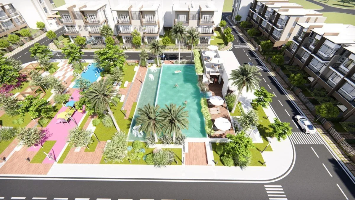 Phối cảnh hồ bơi và mảng xanh theo thiết kế giới thiệu Pax Residence