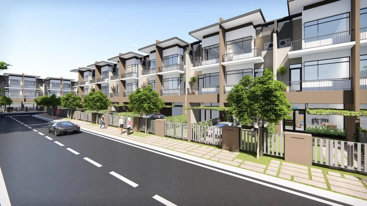 Phối cảnh dãy nhà phố và vỉa hè cây xanh Pax Residence