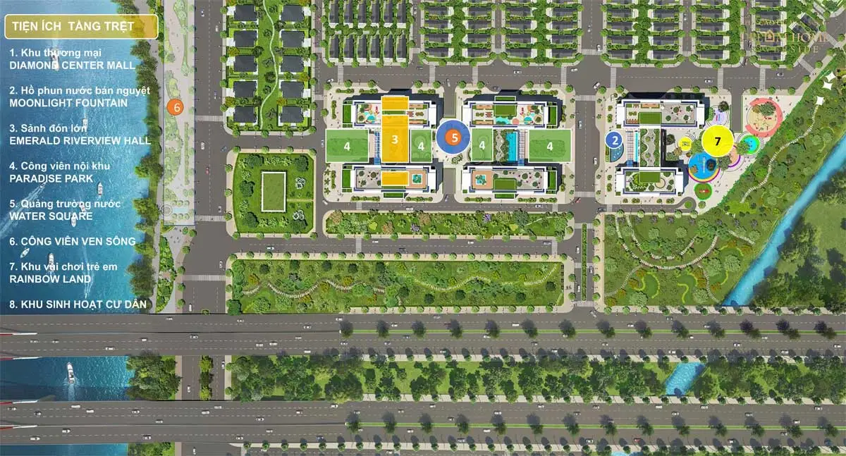 Mặt bằng cảnh quan và tiện ích tầng trệt Dream Home Riverside