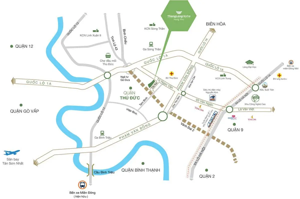 Sơ đồ vị trí Thăng Long Home Hưng Phú