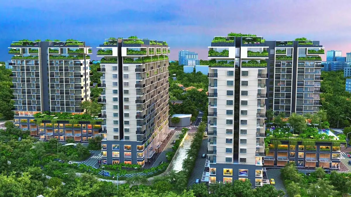 Phối cảnh khu căn hộ trong tổng thể Thăng Long Home Hưng Phú