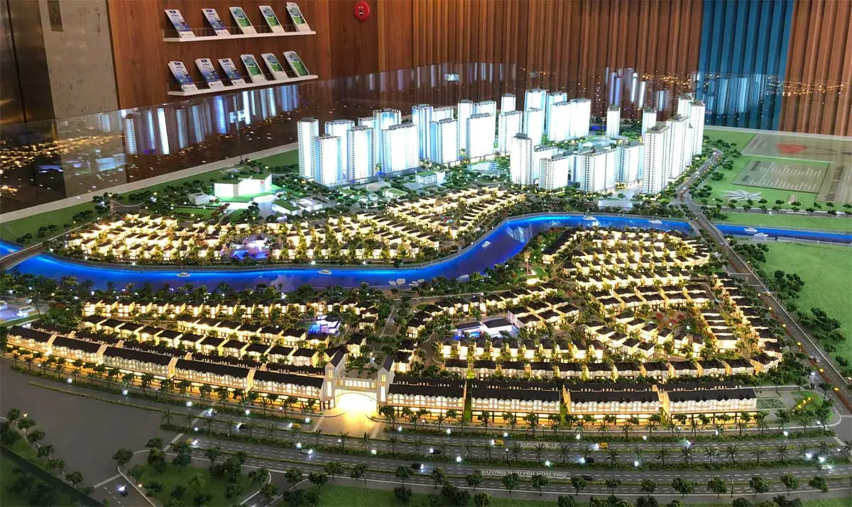 Zeit River County 1 1 Sa bàn tư liệu: phân khu thấp tầng Zeit River County 1 ở phía trước; các khối cao tầng thuộc bối cảnh quy hoạch khu đô thị