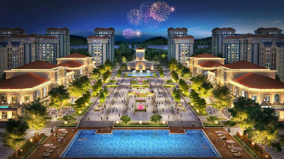 Phối cảnh hồ bơi và quảng trường biển Wonder City Vân Phong Bay
