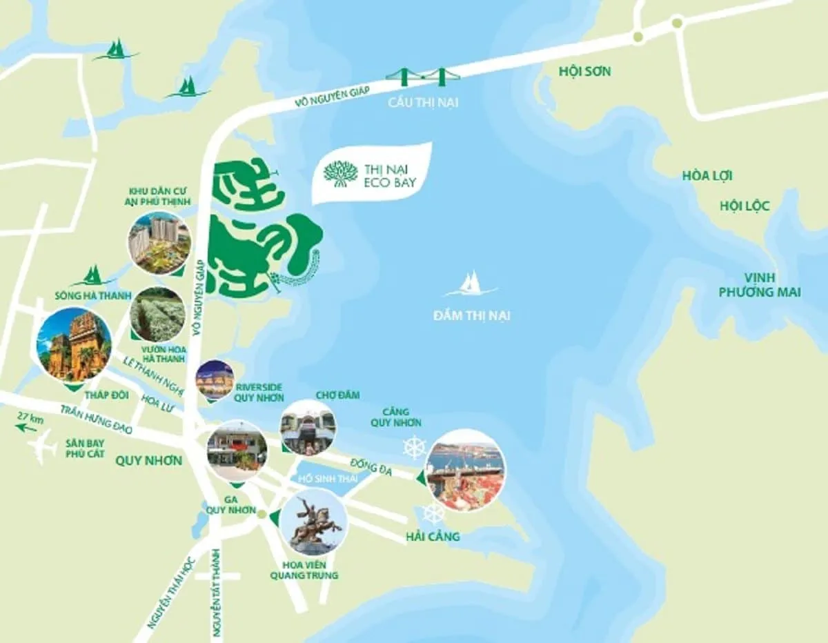 Sơ đồ vị trí Thị Nại Ecobay bên đầm Thị Nại và trục đường Võ Nguyên Giáp