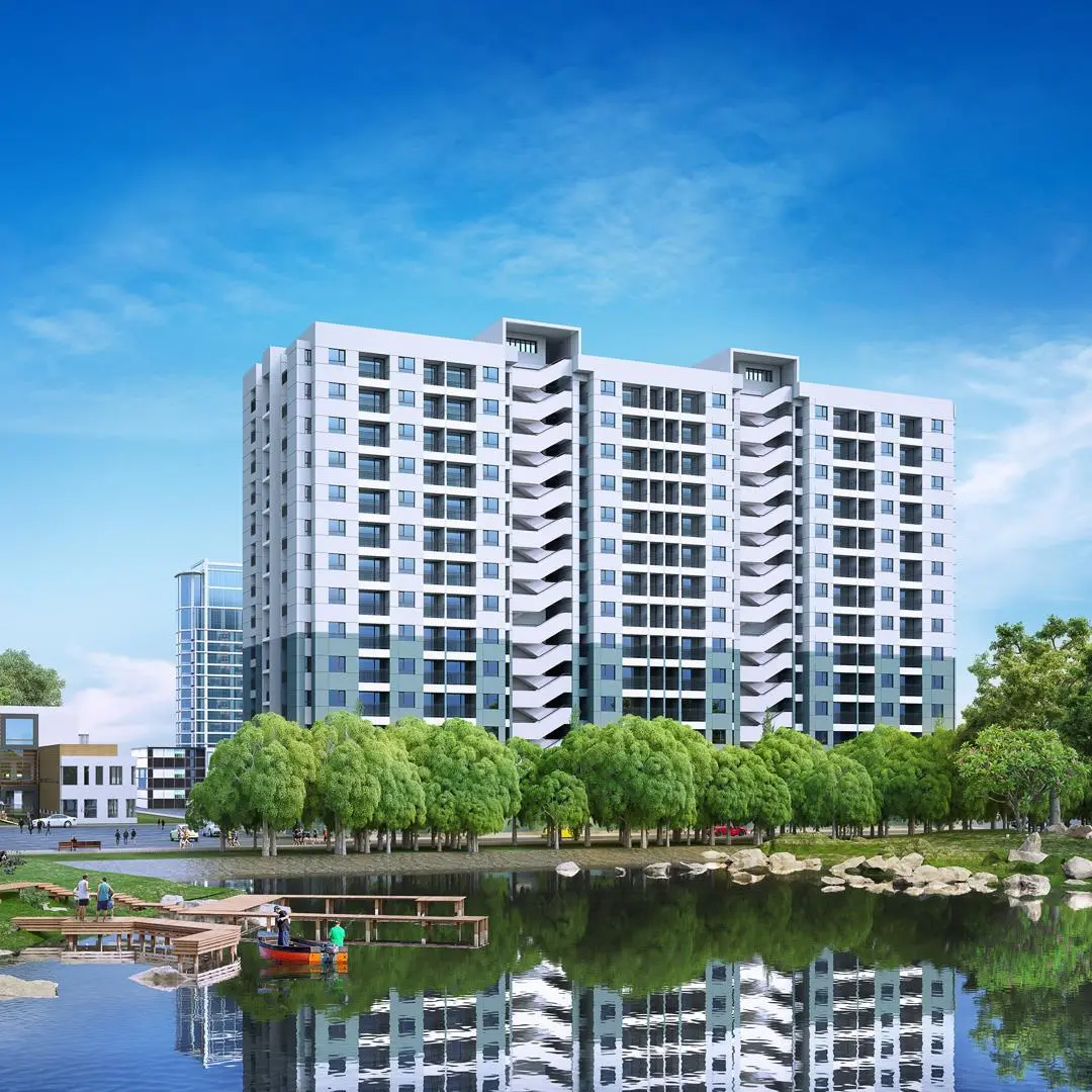 Phối cảnh Hiệp Thành Buildings bên hồ trong tư liệu thiết kế