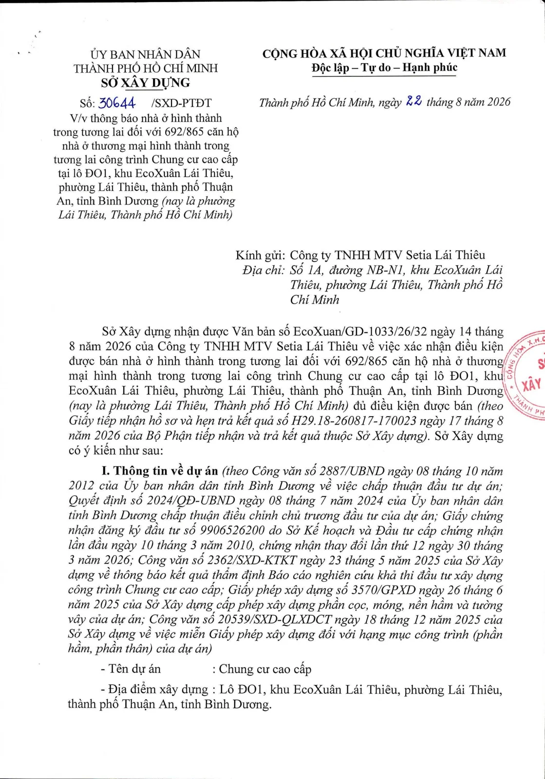 Trang đầu thông báo 30644 về nhà ở hình thành trong tương lai Setia Edenia