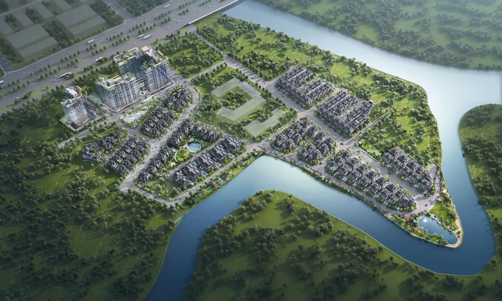 Phối cảnh tổng thể Gladia by the Waters bên sông rạch