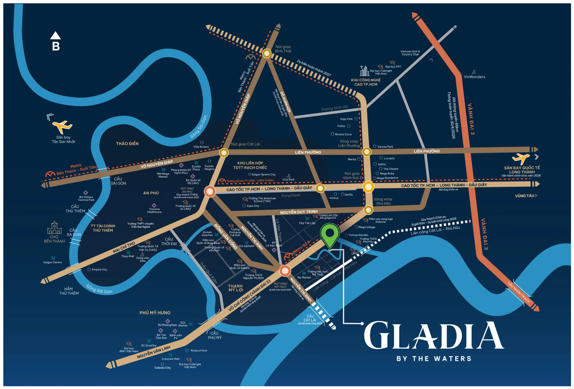 Sơ đồ vị trí và kết nối Gladia by the Waters