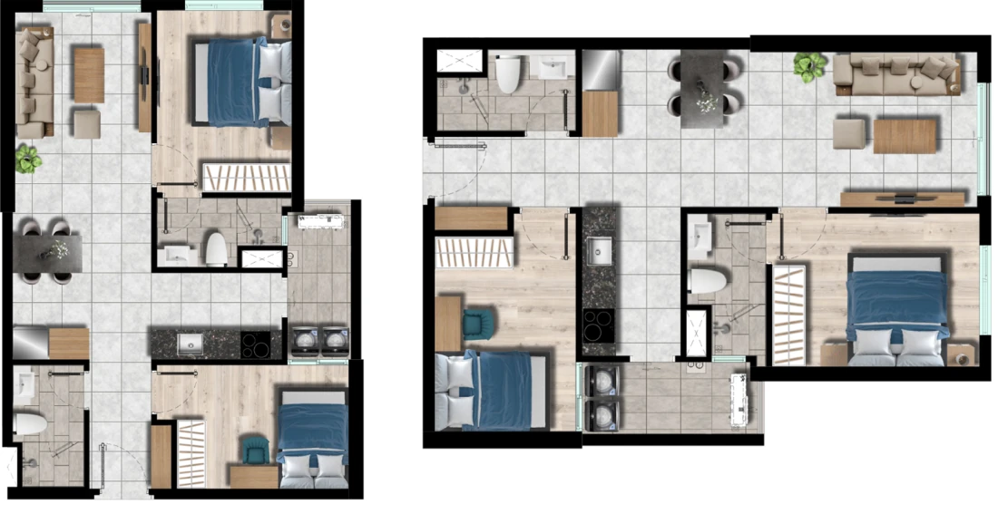 Mặt bằng thiết kế căn hộ 2 phòng ngủ River Collection, diện tích công bố 59,73 m².
