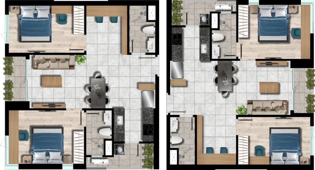 Mặt bằng thiết kế căn hộ 2 phòng ngủ River Collection, diện tích công bố 69,16 m².