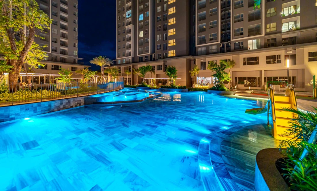 Phối cảnh thiết kế hồ bơi và khu cảnh quan tại River Collection.