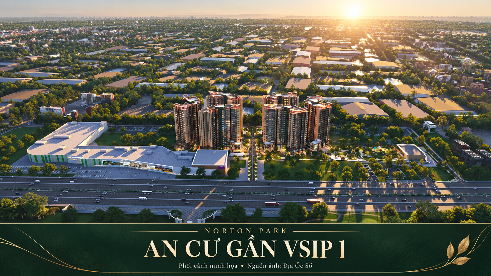 Chọn nhà gần VSIP 1: nhu cầu của người đi làm và vị trí Norton Park 13 Phối cảnh Norton Park bên AEON Mall và trục đường khu vực