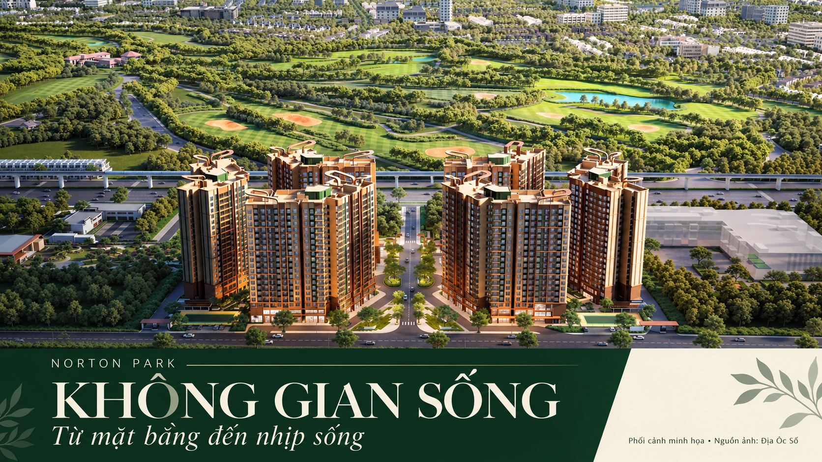 Thiết kế căn hộ Norton Park: từ mặt bằng đến nhịp sống mỗi ngày 1 Phối cảnh tổng thể các tháp Norton Park và cảnh quan sân golf