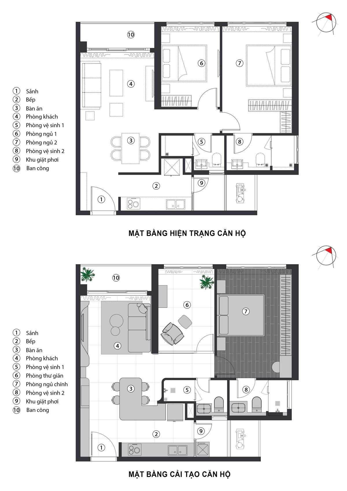 Bố trí hai tầng của căn hộ duplex Feliz en Vista