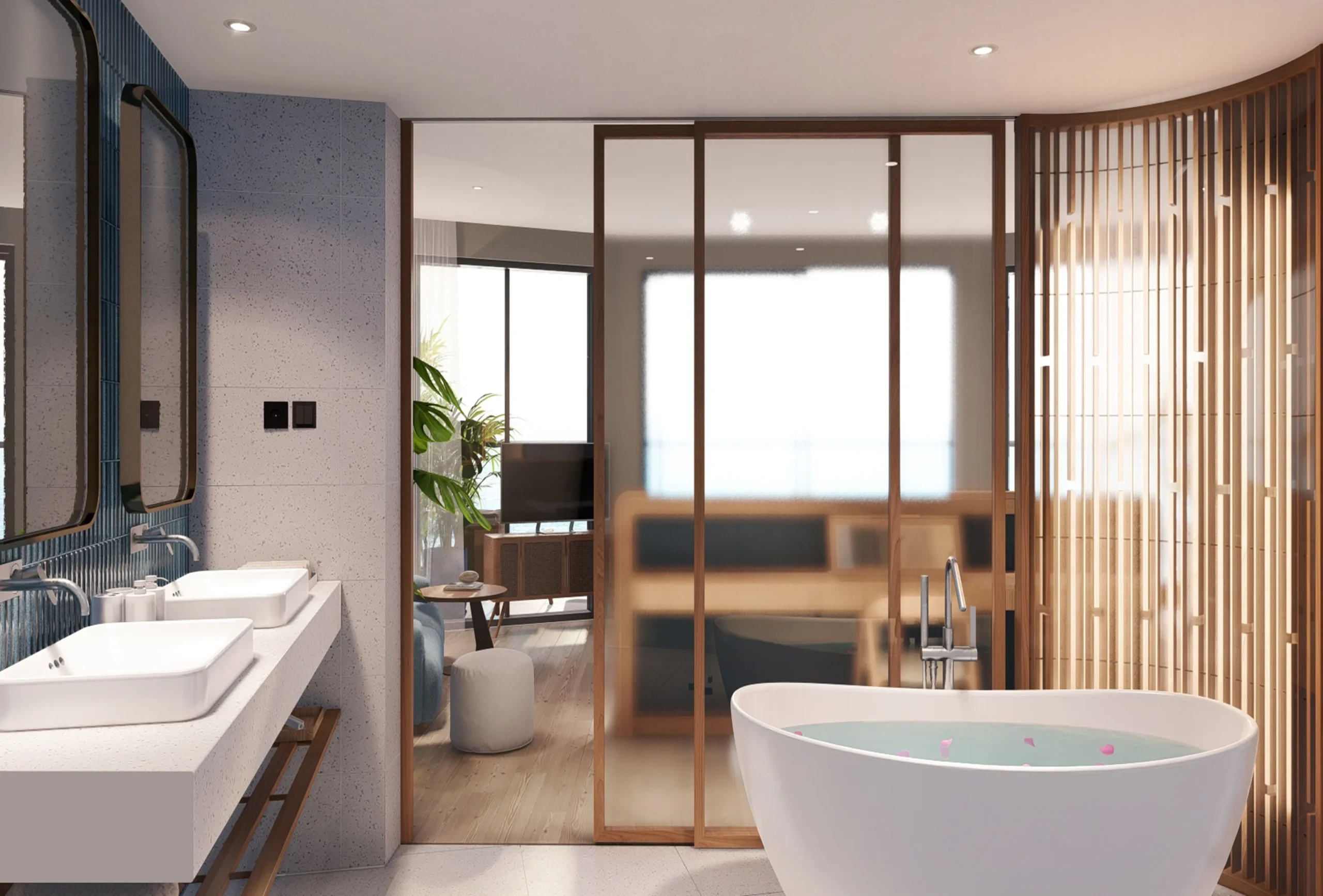Phối cảnh phòng tắm suite tại Vienna House by Wyndham Charm Long Hải