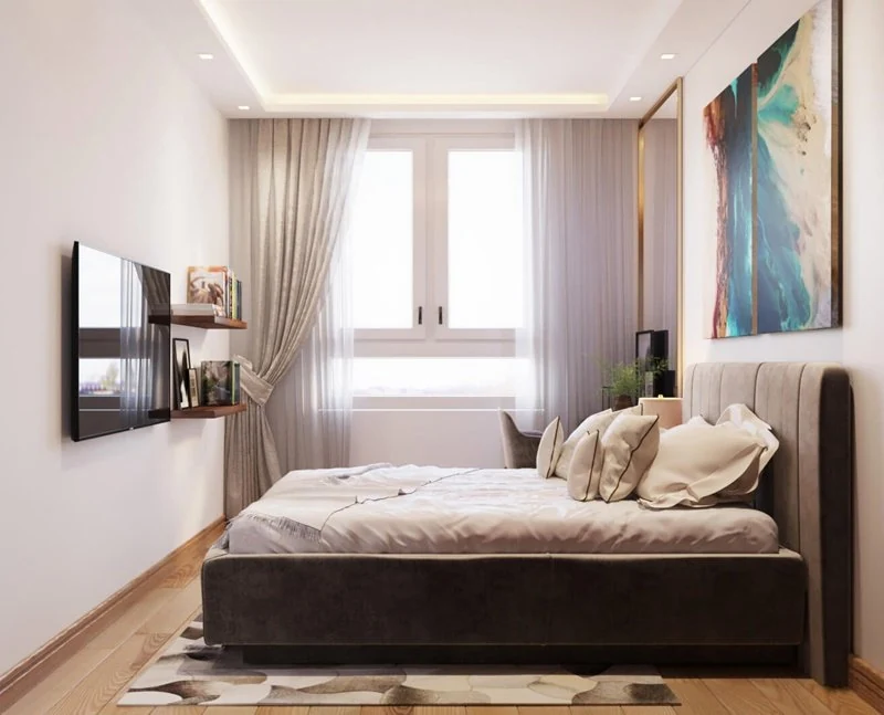 Không gian phòng ngủ căn hộ mẫu Citrine Apartment cạnh cửa sổ