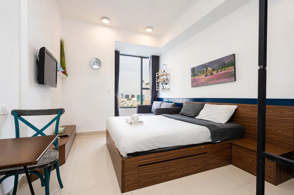 Không gian studio đã hoàn thiện nội thất tại RiverGate Residence