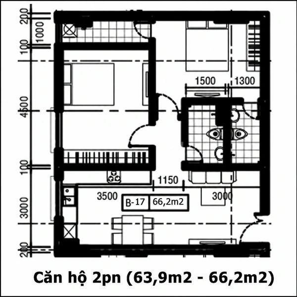 Mặt bằng căn hộ B-17 diện tích 66,2 m² Chương Dương Home