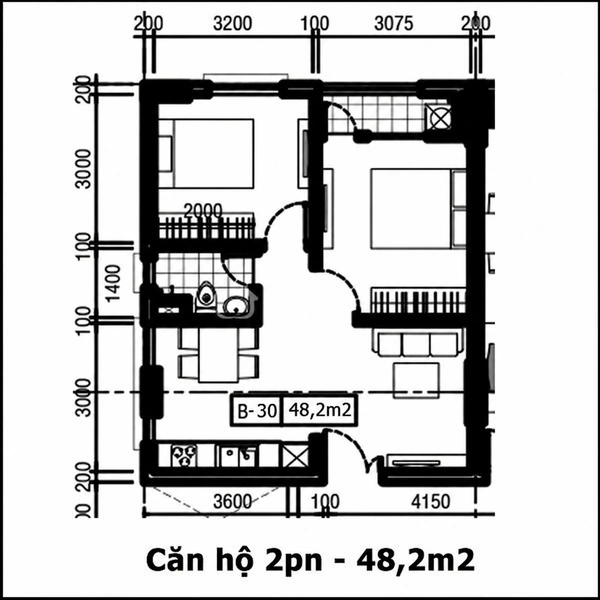Mặt bằng căn hộ B-30 diện tích 48,2 m² Chương Dương Home