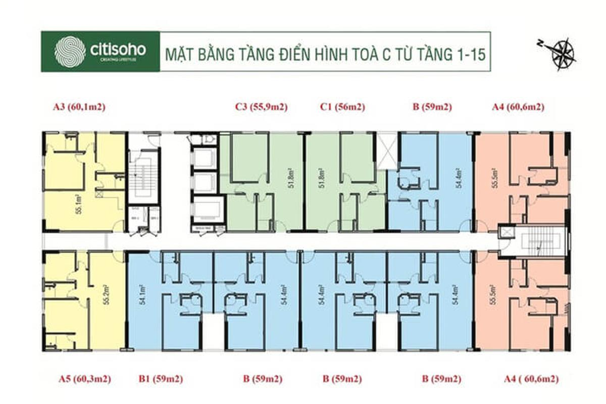 Mặt bằng khối C tầng 1 đến 15 CitiSoho