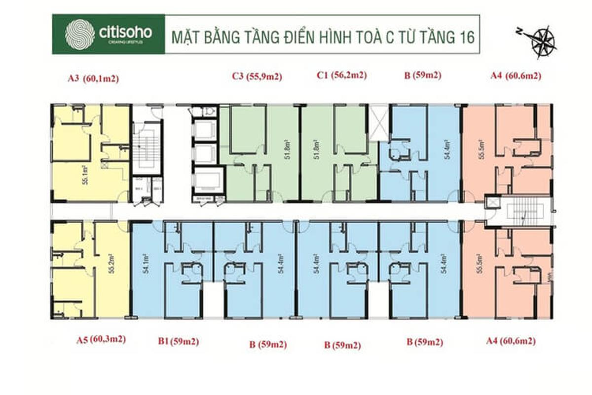 Mặt bằng khối C từ tầng 16 CitiSoho
