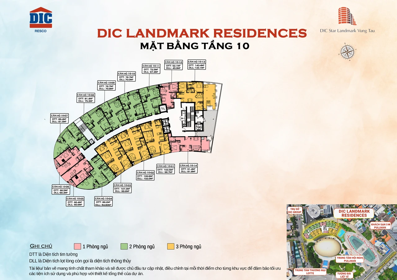 Mặt bằng bố trí căn hộ tầng 10 của DIC Landmark Residence