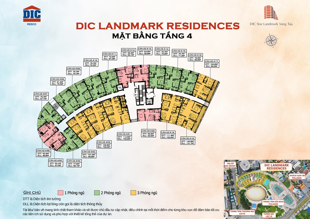 Mặt bằng bố trí căn hộ tầng 4 của DIC Landmark Residence