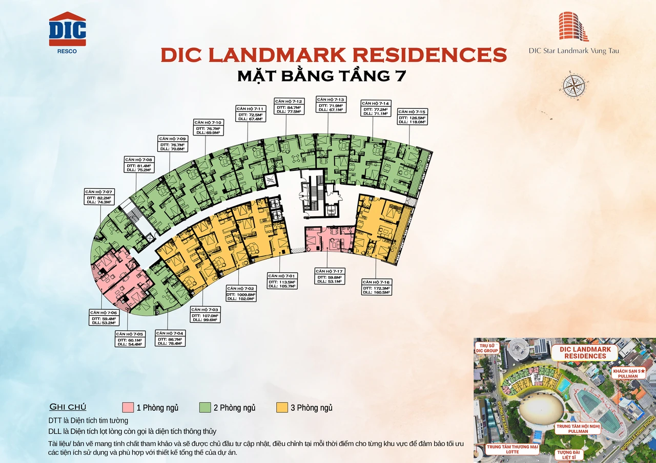 Mặt bằng bố trí căn hộ tầng 7 của DIC Landmark Residence