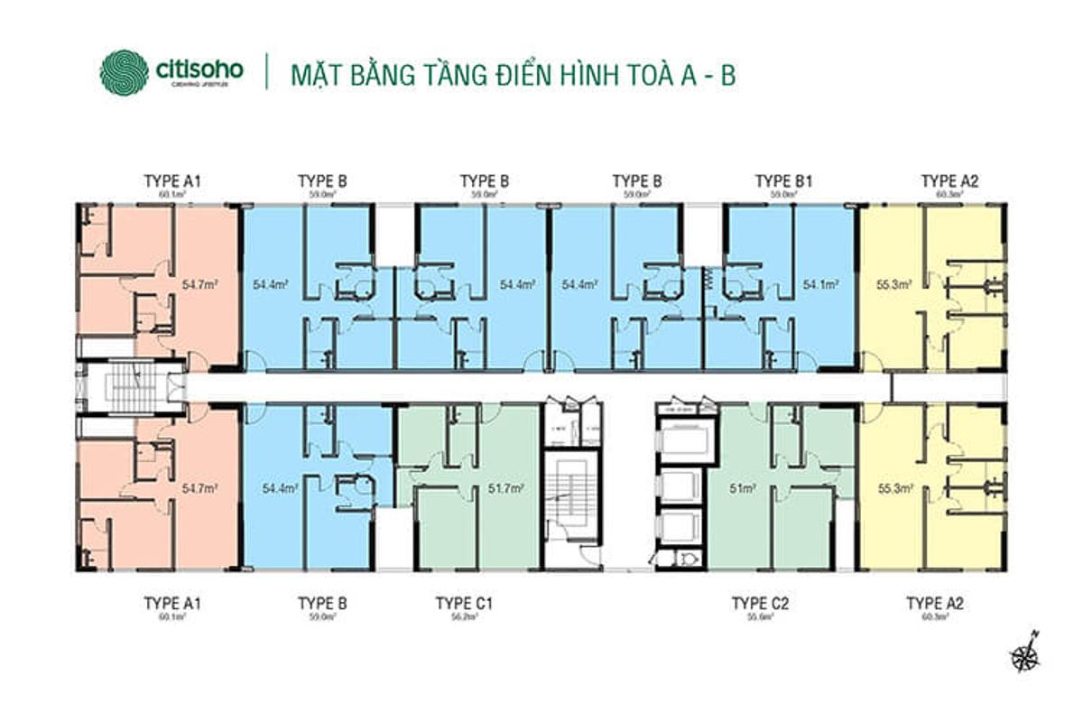 Mặt bằng tầng điển hình khối A B CitiSoho