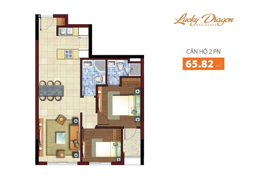 Mẫu căn hộ Lucky Dragon 65,82 m²
