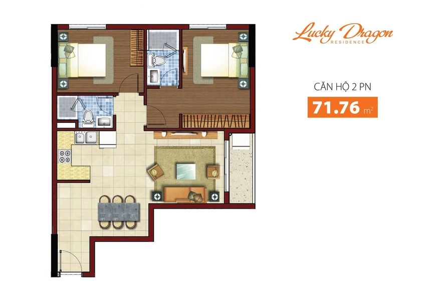 Mẫu căn hộ Lucky Dragon 71,76 m²