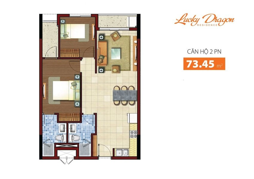 Mẫu căn hộ Lucky Dragon 73,45 m²