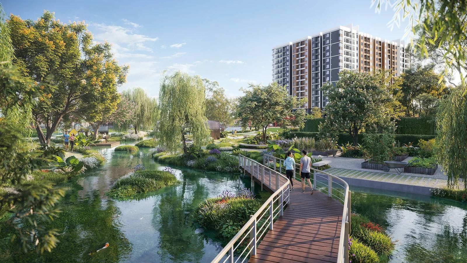 Phối cảnh minh họa công viên và cảnh quan SpringVille cạnh tháp căn hộ Persa Place.