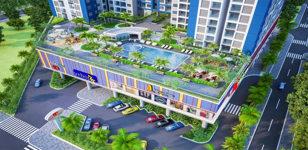 Phối cảnh hồ bơi và sân vườn trên khối đế Saigon Avenue